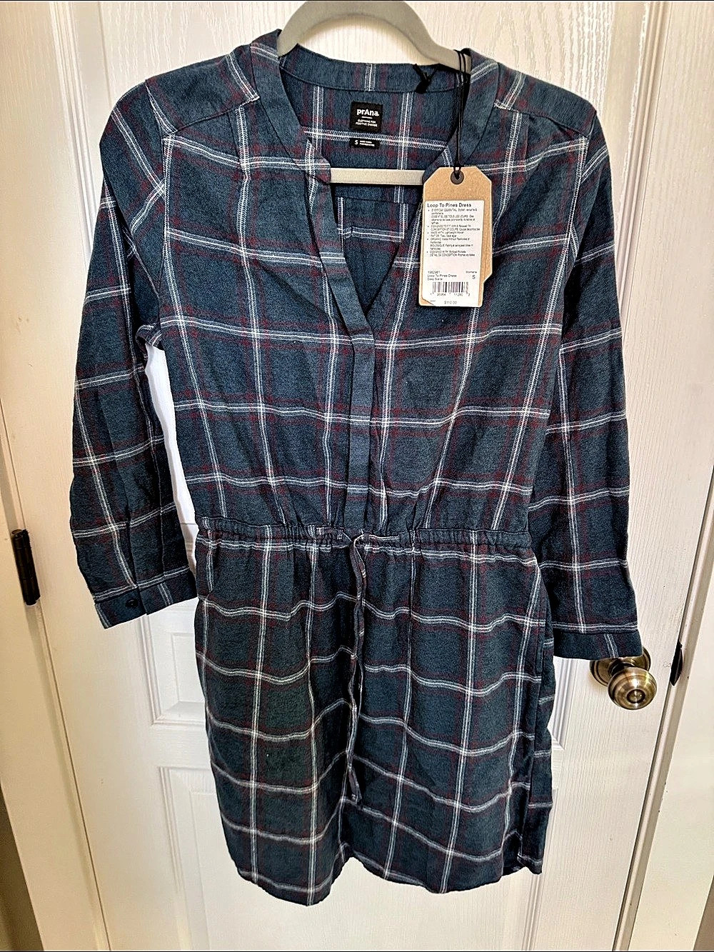 prAna Loop To Pines Dress Plaid Mini Dress in Blue Size Small NWT